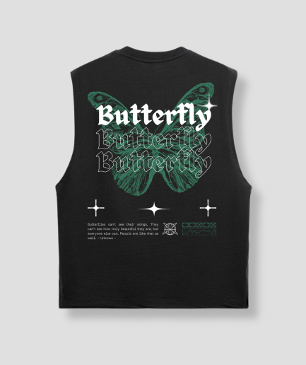 Camiseta sin mangas con mariposa verde.png