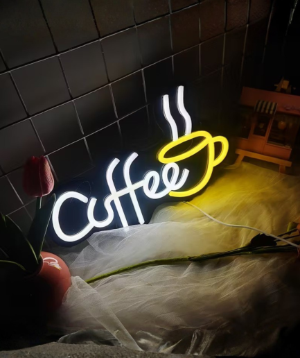 lámpara de neón con forma de café