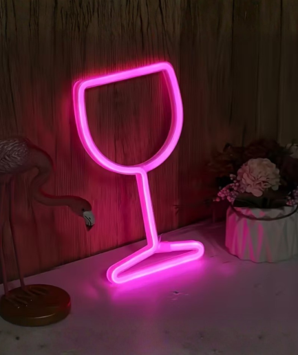 lámpara de neón rosa de cristal