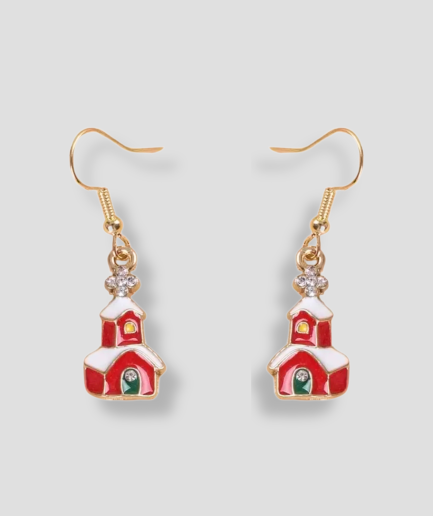 Pendientes con casitas navideñas