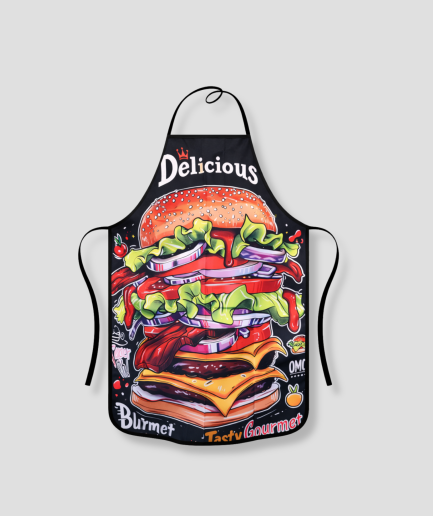Delantal con diseño de hamburguesa