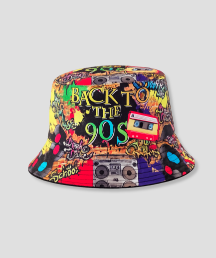 Kleurrijke bucket hat met 'Back to the 90s' print