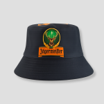 Zwarte bucket hat met hertenkop logo print