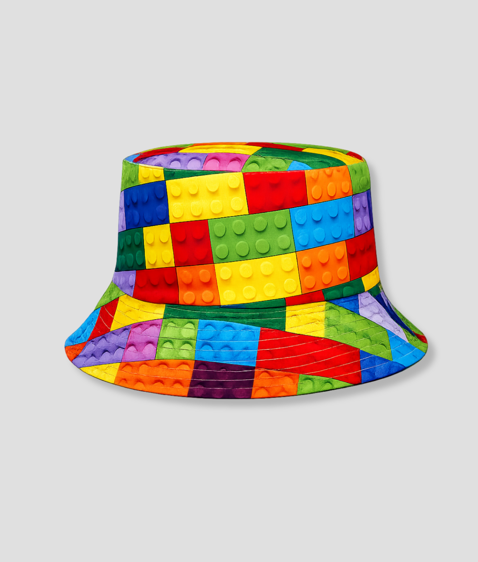 Kleurrijke bucket hat met print van gekleurde bouwblokjes