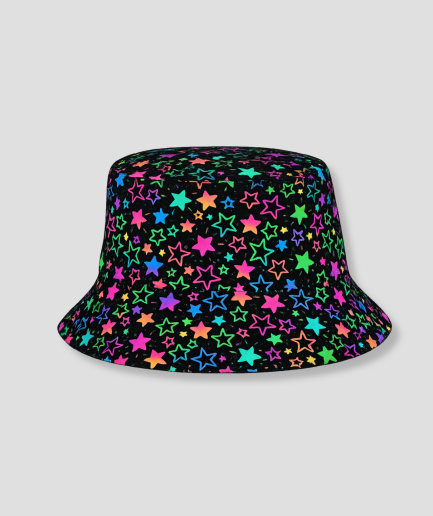 Zwarte bucket hat met sterrenprint