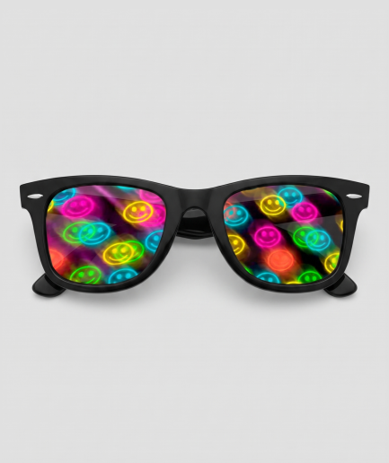 Spacebril smiley, montuur zwart, glas smiley effect